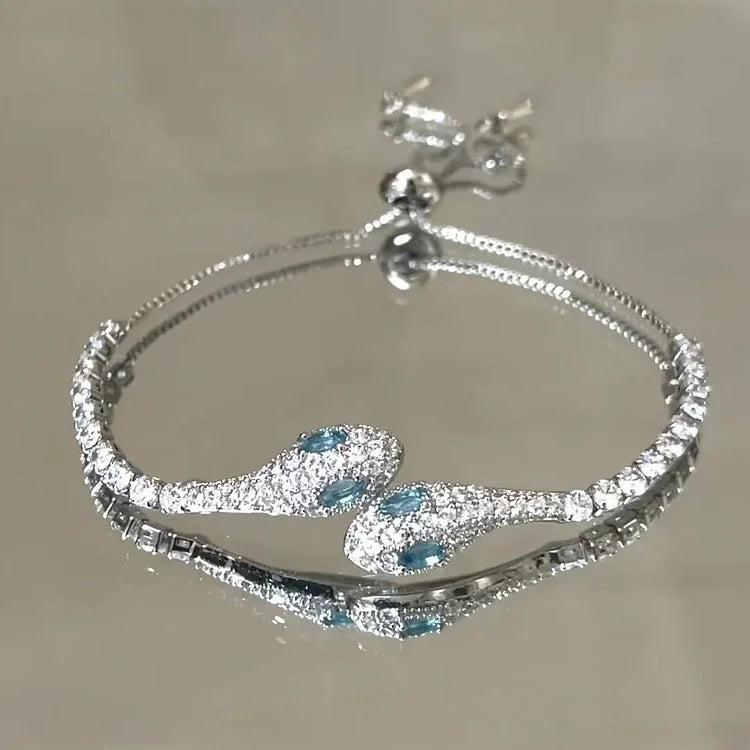Lyra - Silver Snake Bracelet with Cubic Zirconia for Women