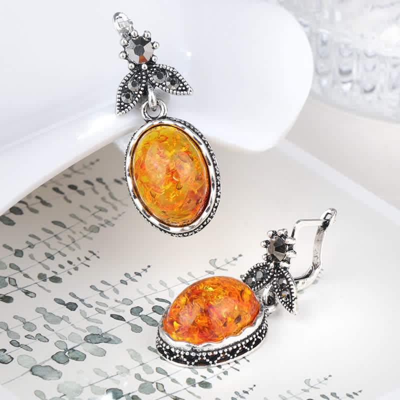Nora - Vintage Floral Amber Earrings for Women