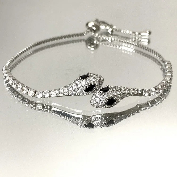 Lyra - Silver Snake Bracelet with Cubic Zirconia for Women