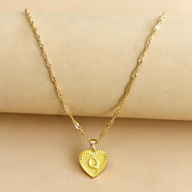 Amara - Gold Heart Initial Necklace for Women
