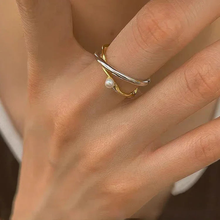 Alina - Sterling Silver Crossed Ring with Pearl for Women