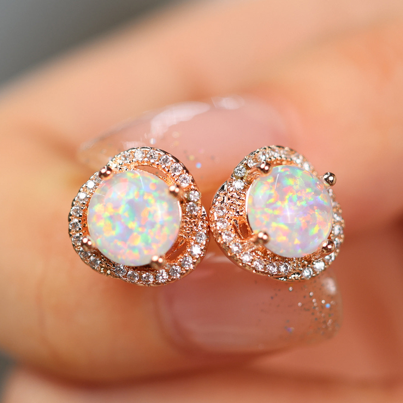Elara - White Opal & Zirconia Clover Earrings for Women