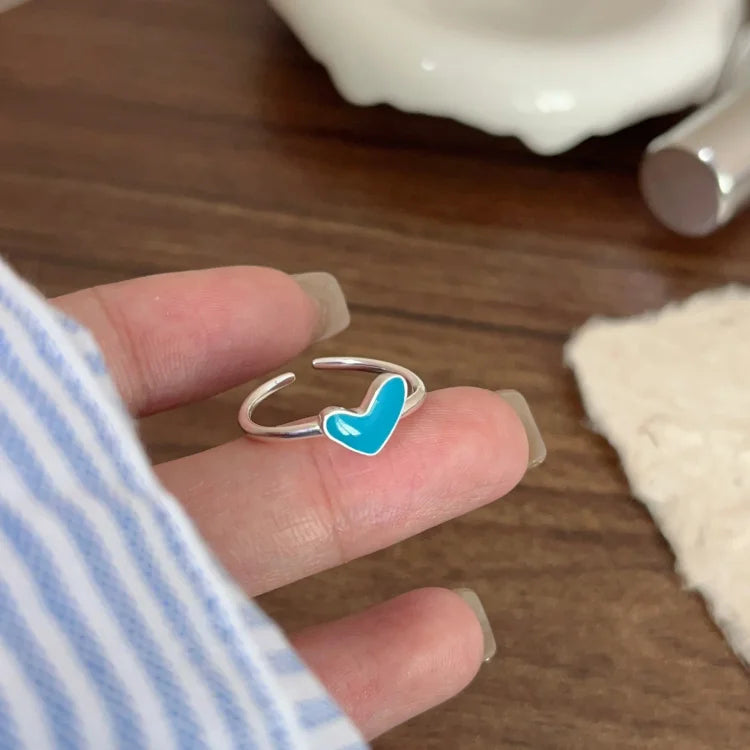 Ameline - Silver Heart Ring with Blue Drop Detail for Women