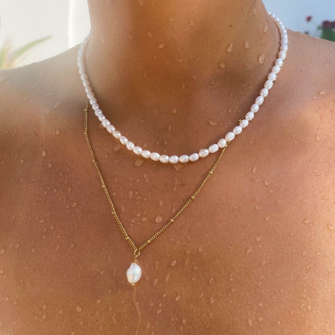 Anisa Baroque Pearl Pendant Necklace - Gold Accents