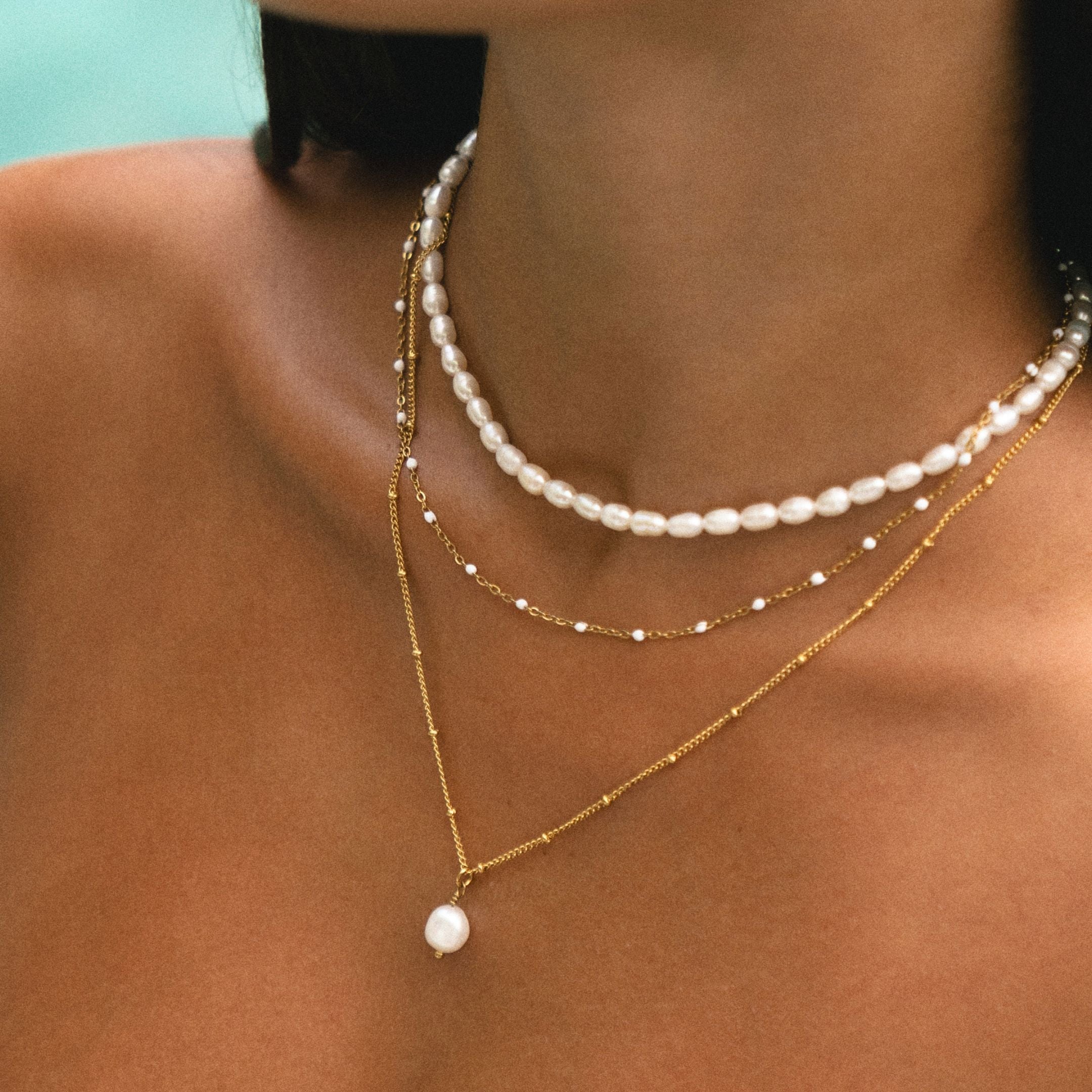 Aurielle - White Enamel Bead Choker for Women