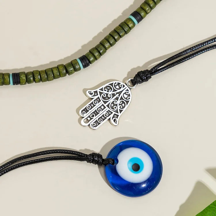 Ravi Unisex 3-Layer Necklace Set - Hamsa and Evil Eye