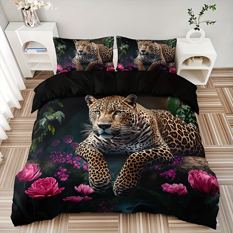 Animal Print Rose Bedding Set - 3 Piece
