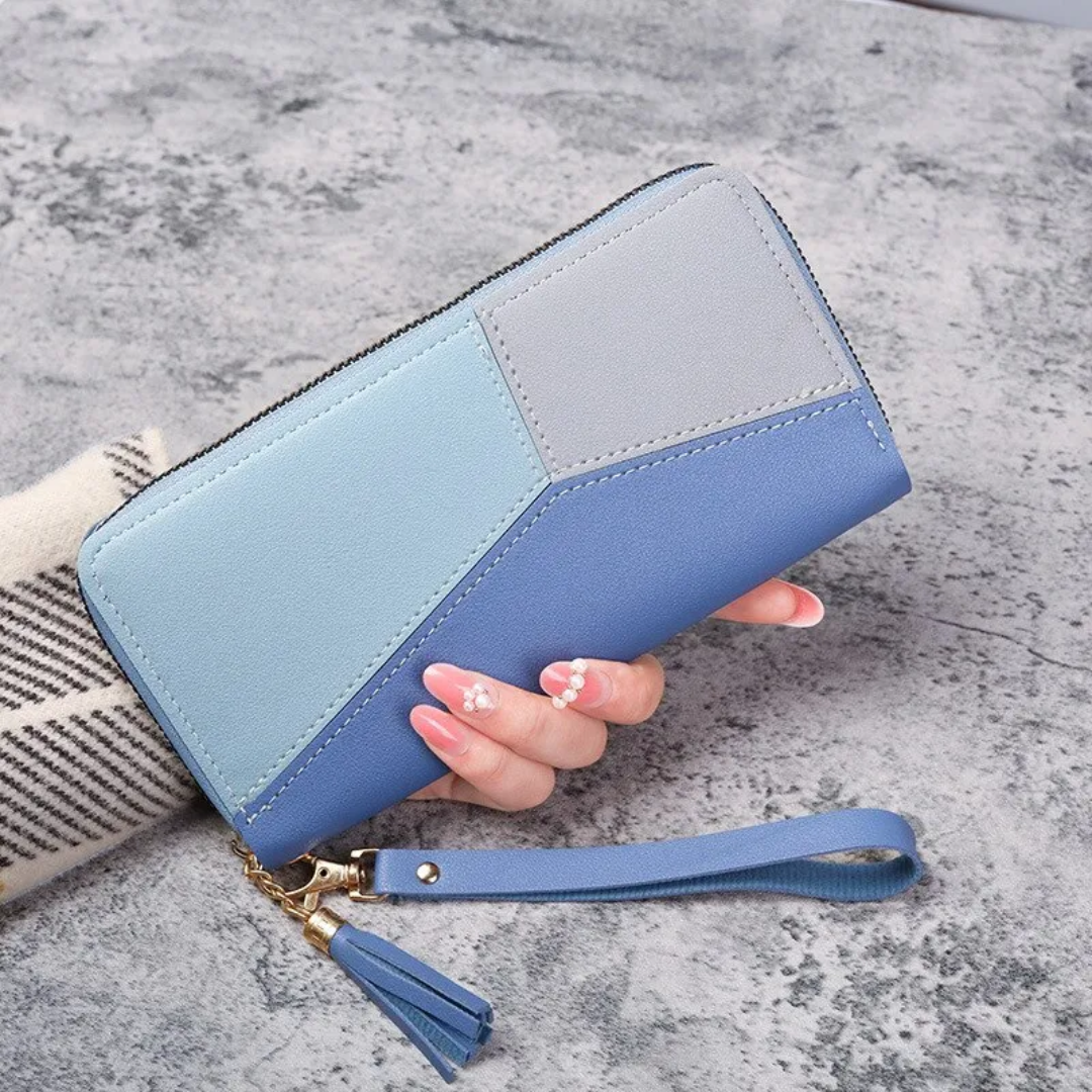 GeoChic Long Wallet - Stylish Geometric Zip Purse for Women