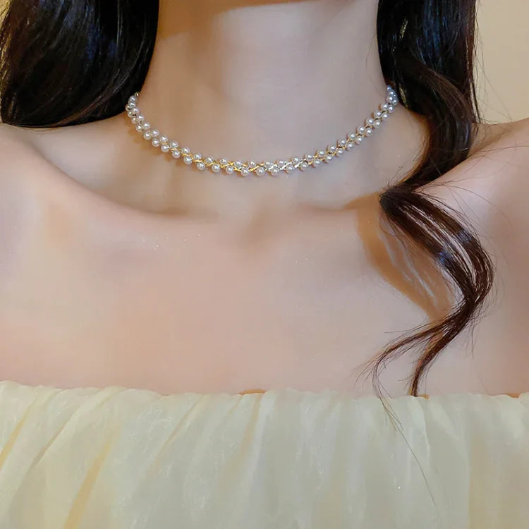 Amira - Double Crystal and Pearl Necklace for Women