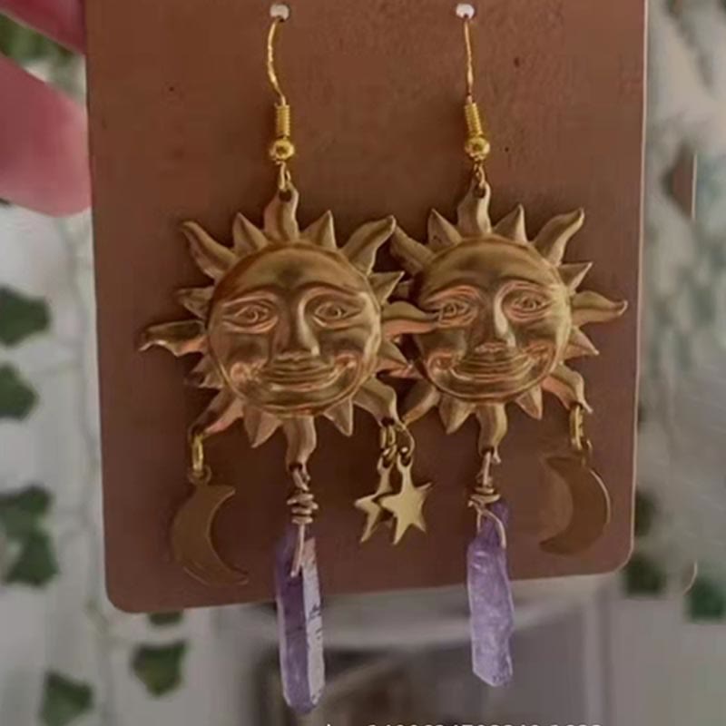 Elara - Natural Crystal Moon & Stars Earrings for Women
