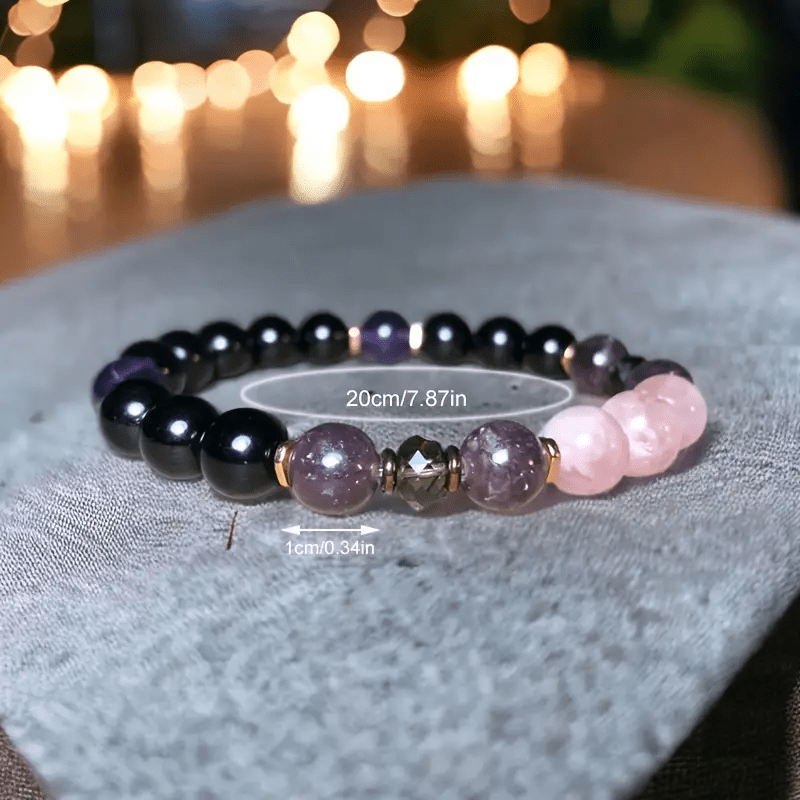 Aurora - 8mm Rose Quartz, Obsidian & Amethyst Beaded Bracelet
