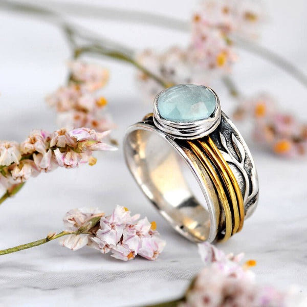 Selene - Aquamarine Spinner Ring for Women