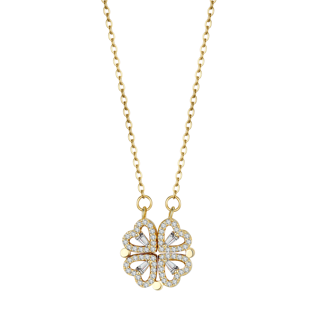 Lucky Charm Necklace - Convertible Gold Heart and Clover Pendant