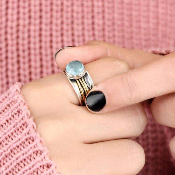 Selene - Aquamarine Spinner Ring for Women