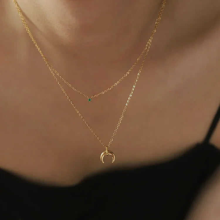 Selina - Green Diamond Double Crescent Necklace for Women