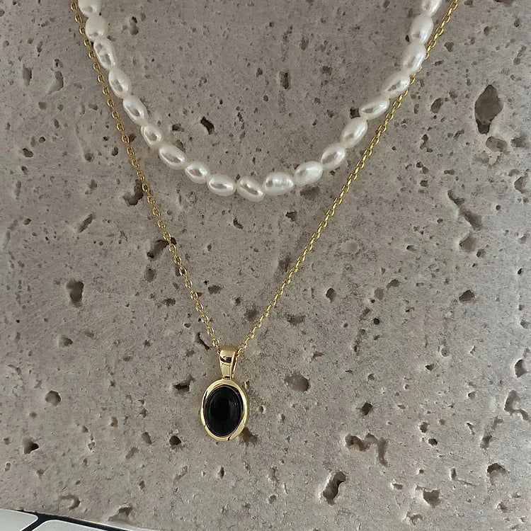 Aria - Black Onyx and Pearl Stacking Necklace for Women