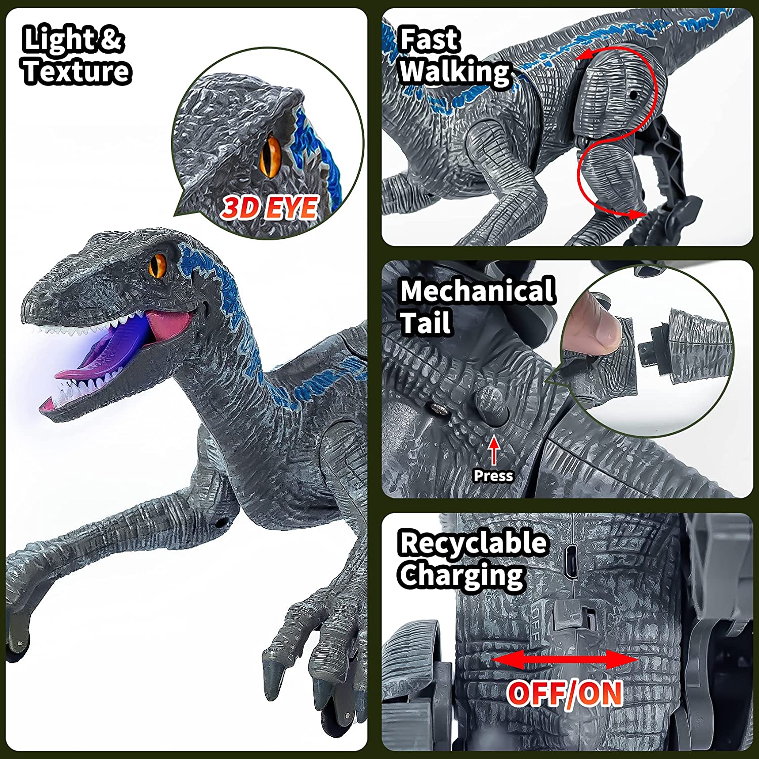 DinoMotion Velociraptor - Remote Control Walking Dinosaur Toy