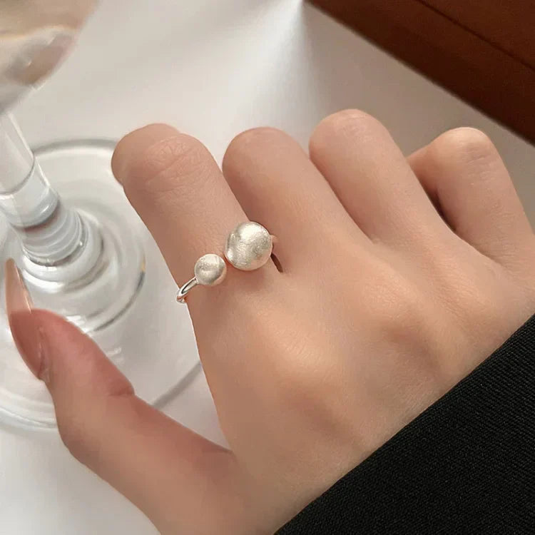 Elara - Brushed Silver Ring with Connected Pearls for Women