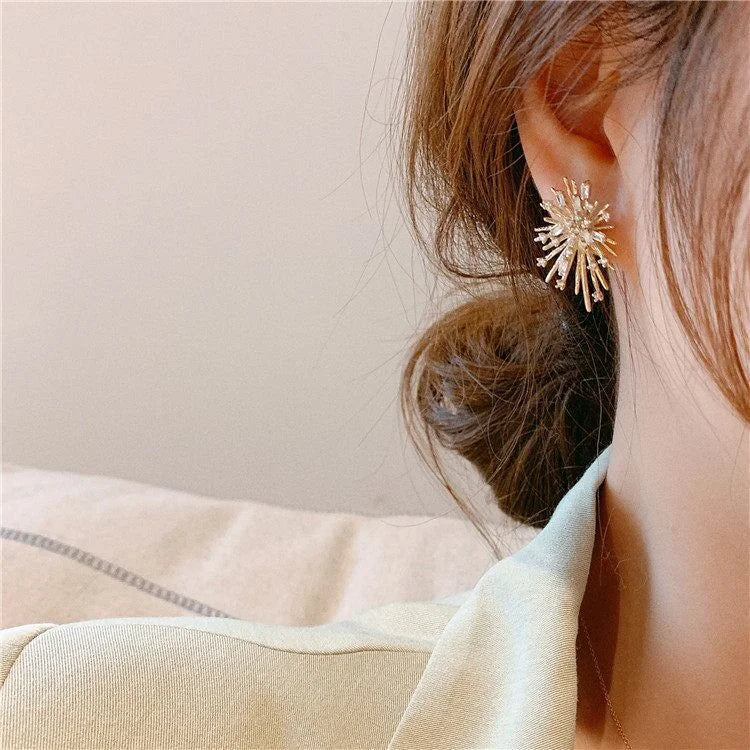 Livia - Golden Zirconia Firework Earrings for Women