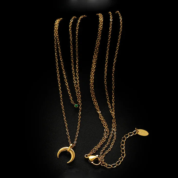 Selina - Green Diamond Double Crescent Necklace for Women