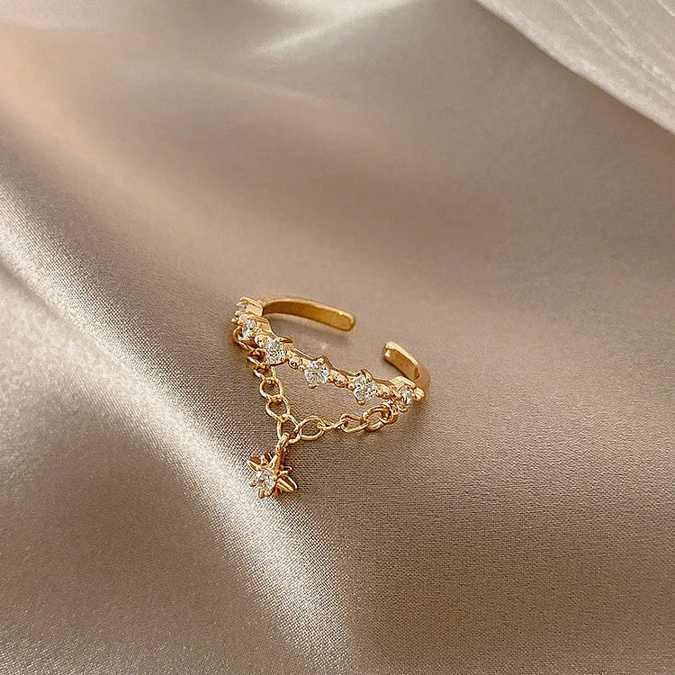 Lyra - Gold Hexagram Chain Ring for Women