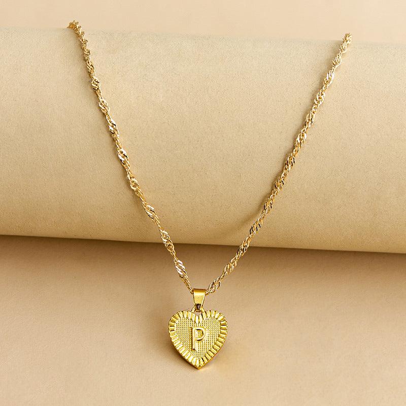 Amara - Gold Heart Initial Necklace for Women