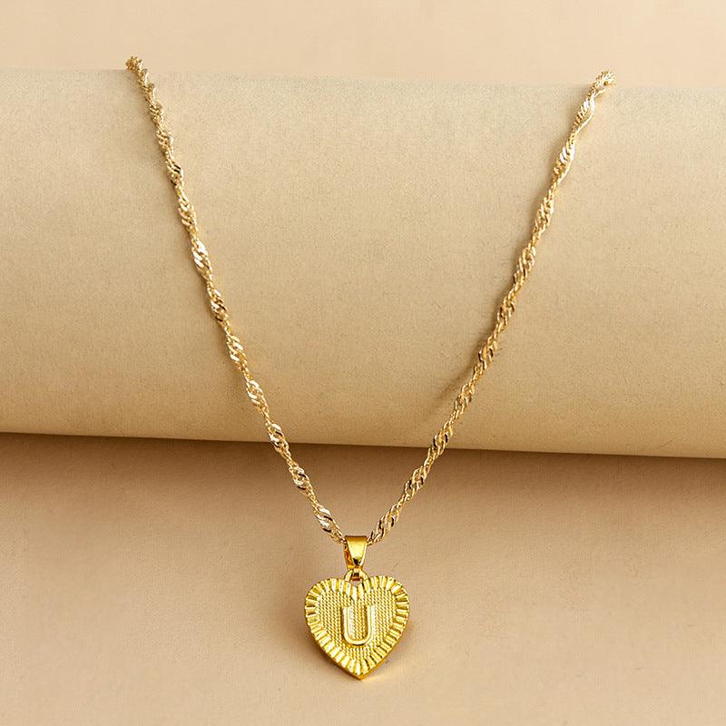 Amara - Gold Heart Initial Necklace for Women
