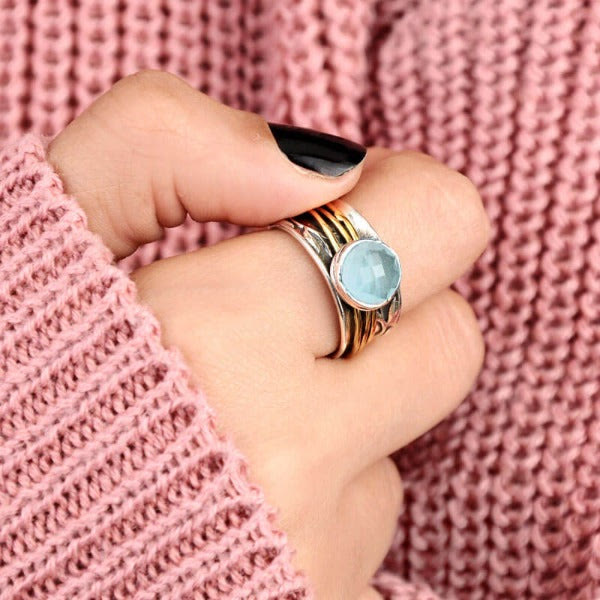 Selene - Aquamarine Spinner Ring for Women