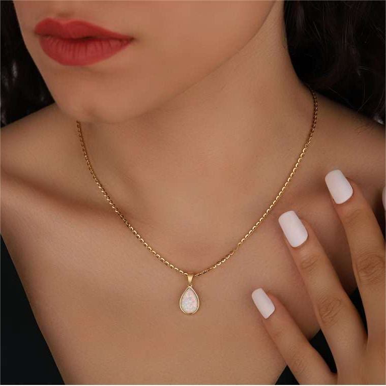 Eloise - 18K Natural Opal Drop Pendant Necklace for Women
