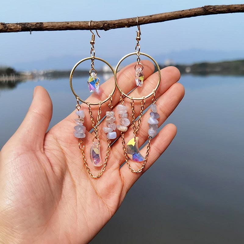 Elara - Natural Crystal Moon & Stars Earrings for Women