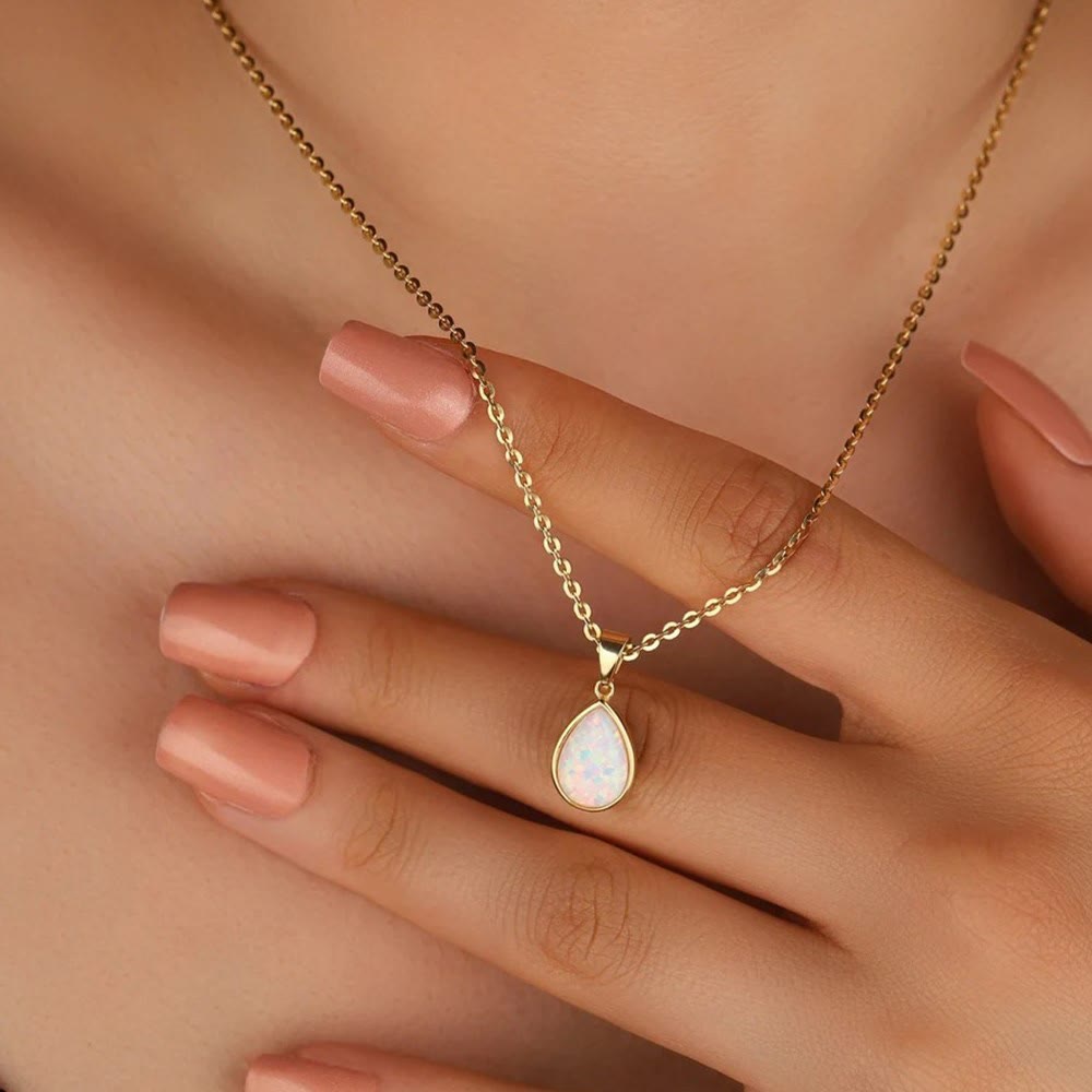 Eloise - 18K Natural Opal Drop Pendant Necklace for Women