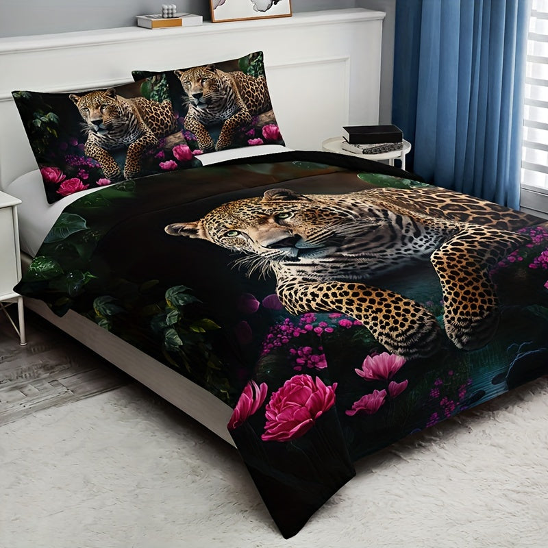 Animal Print Rose Bedding Set - 3 Piece