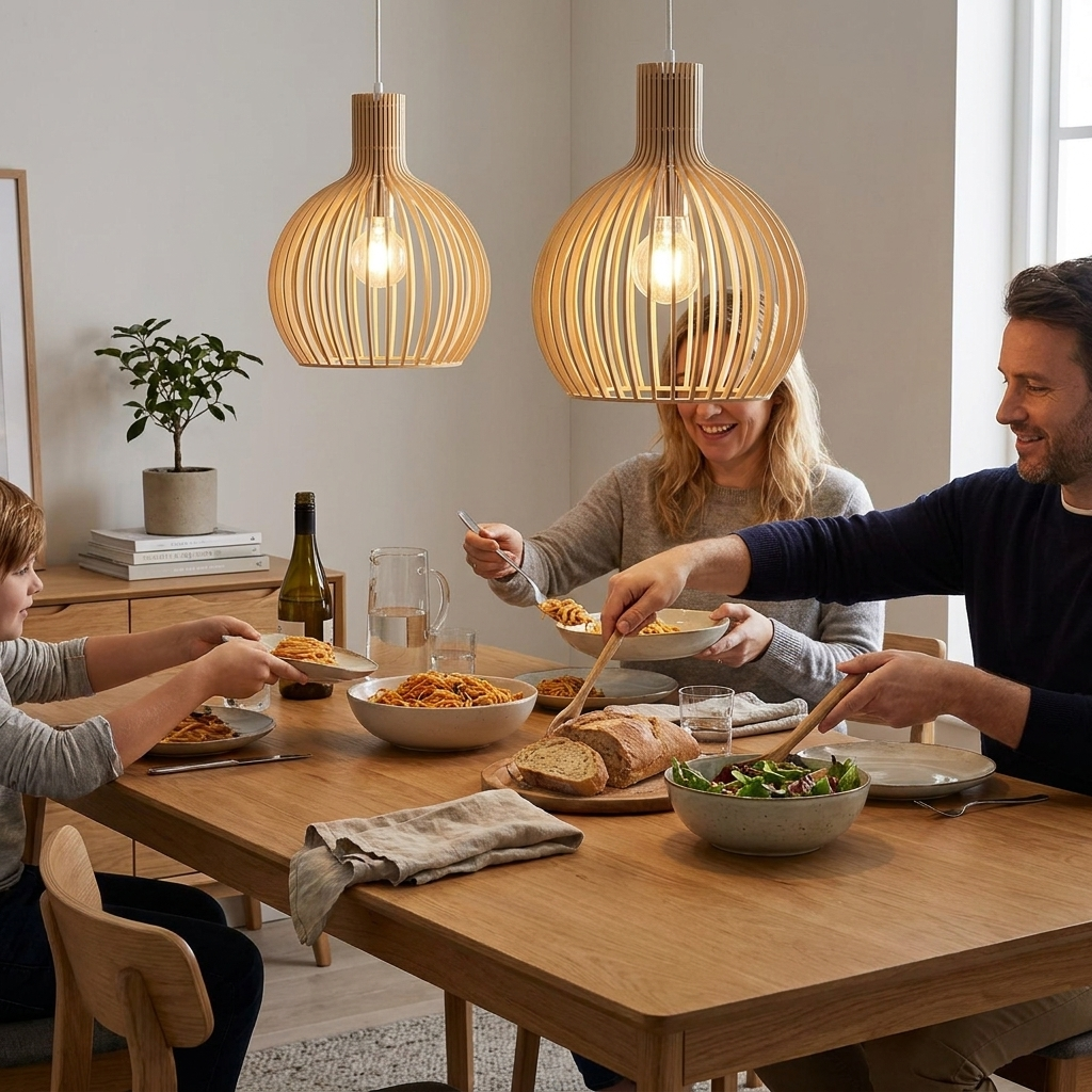 Wooden Pendant Light - Handcrafted Hanging Lamp with Warm Light
