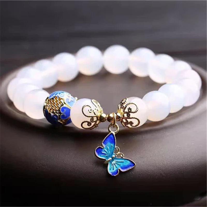 White Agate - Butterfly Charm Bracelet