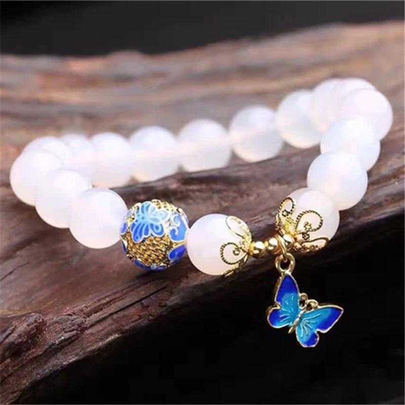 White Agate - Butterfly Charm Bracelet