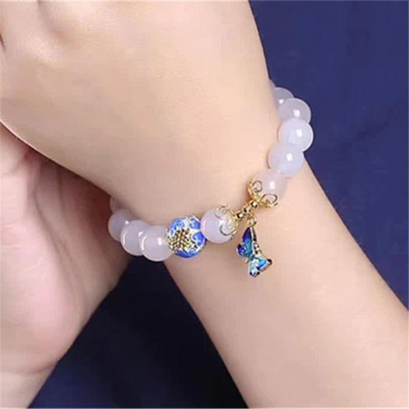 White Agate - Butterfly Charm Bracelet
