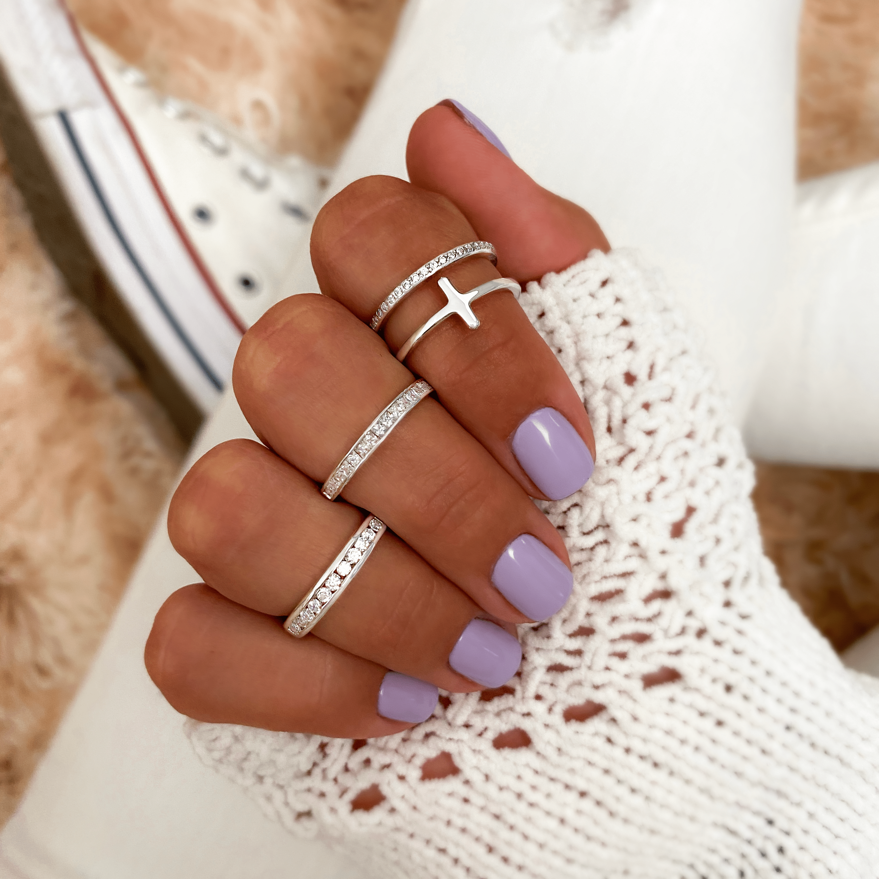 Celeste - Double Zirconia Cross Ring for Women