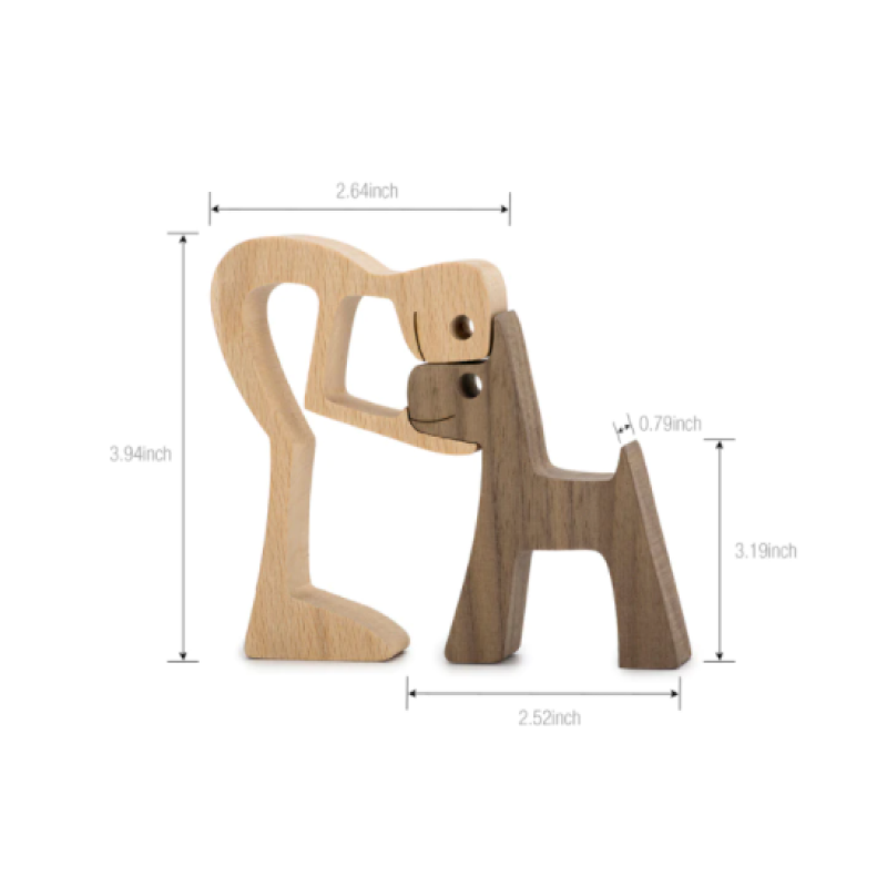 WoodenSculpt - Handmade Wooden Dog and Owner Figurine