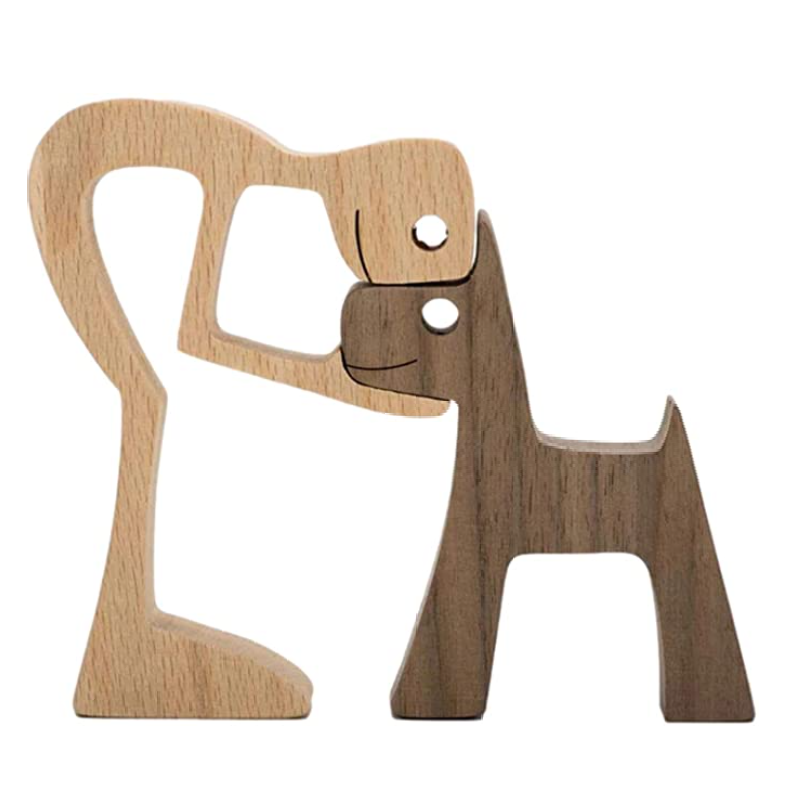 WoodenSculpt - Handmade Wooden Dog and Owner Figurine