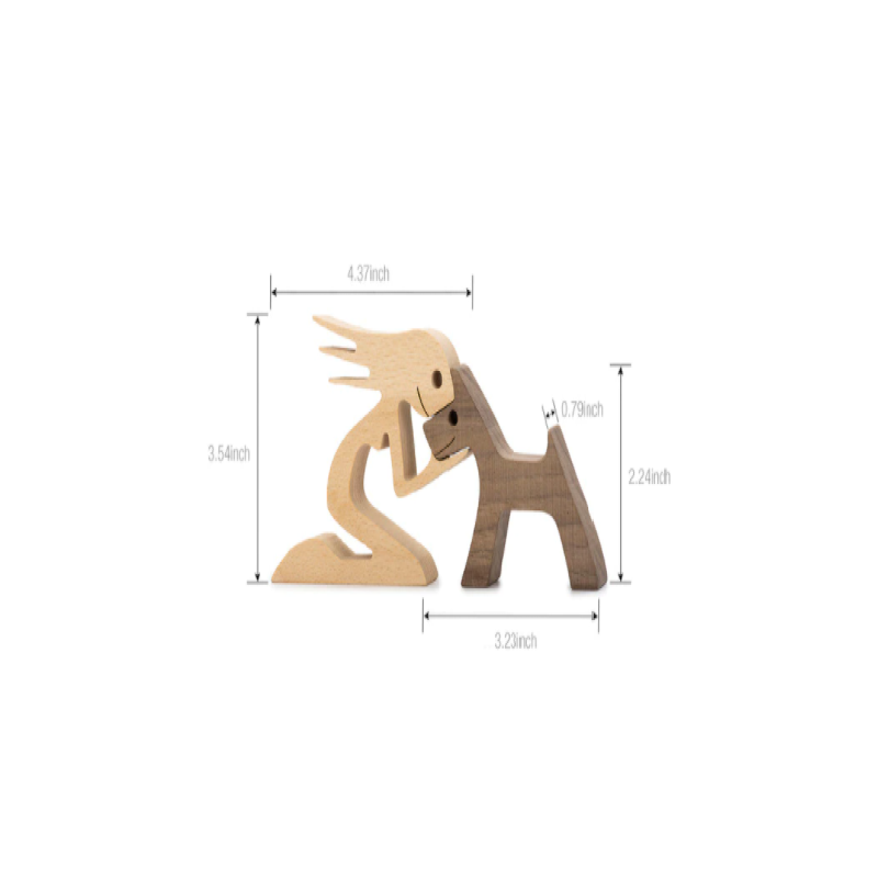 WoodenSculpt - Handmade Wooden Dog and Owner Figurine
