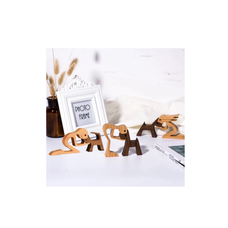 WoodenSculpt - Handmade Wooden Dog and Owner Figurine