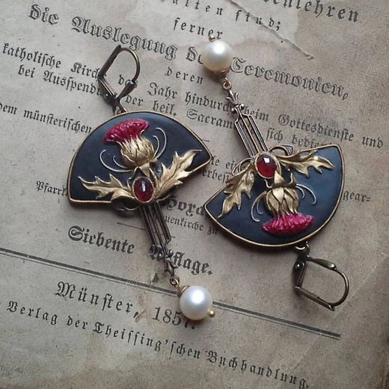 Elodie - Boho Pearl & Red Crystal Earrings for Women