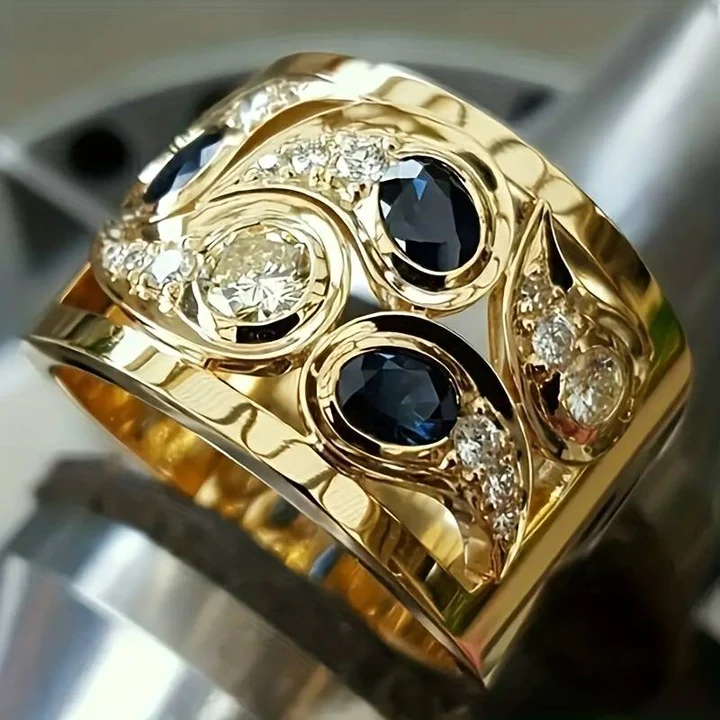 Elara - Gold Ring with Blue Vintage Crystals for Women