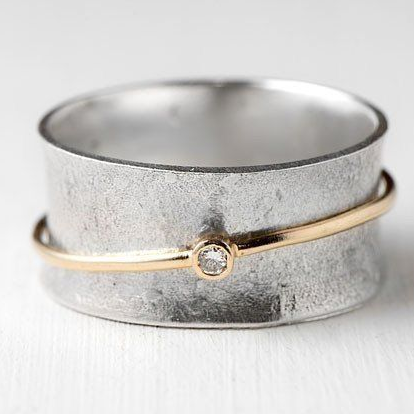 Aurina - Vintage Silver Ring with Gold Accents & Zirconia for Women