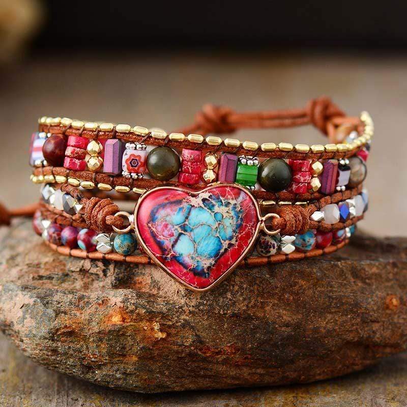 Elyra - Jasper Heart Wrap Bracelet