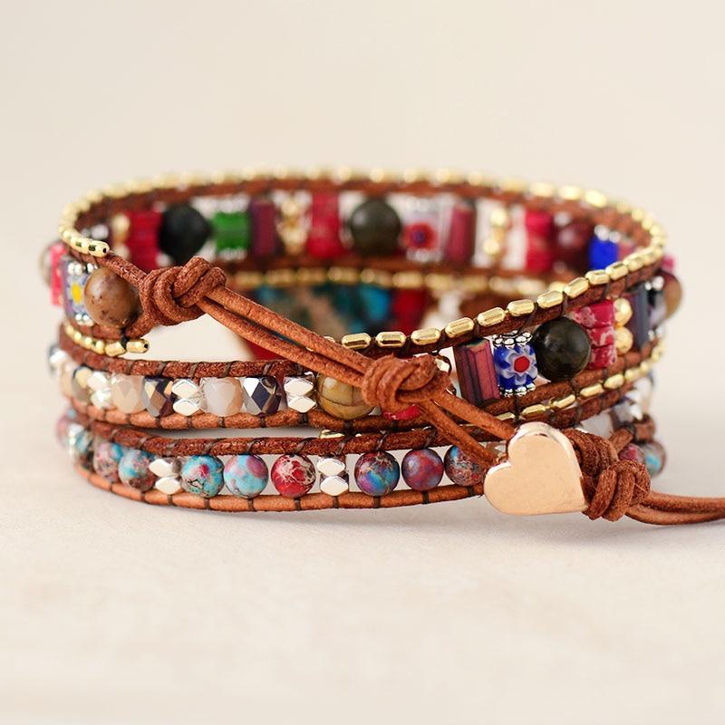 Elyra - Jasper Heart Wrap Bracelet