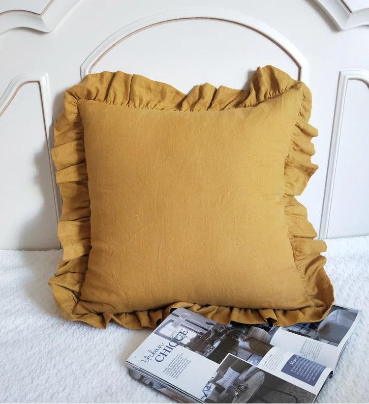 Linen Ruffle Cushion Cover - Ruffle Edge Linen