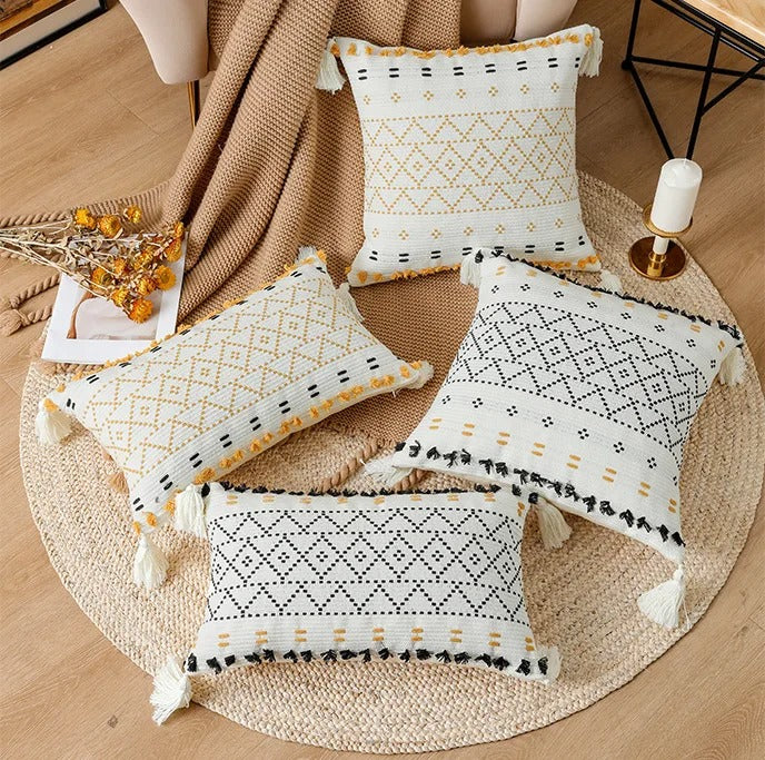 SatinCiel Boho Cushion Cover - Tufted Design