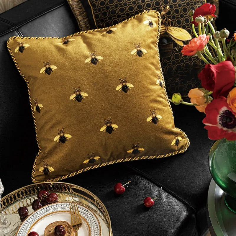 Golden Bee Cushion Cover - Luxe Gold Bee Print