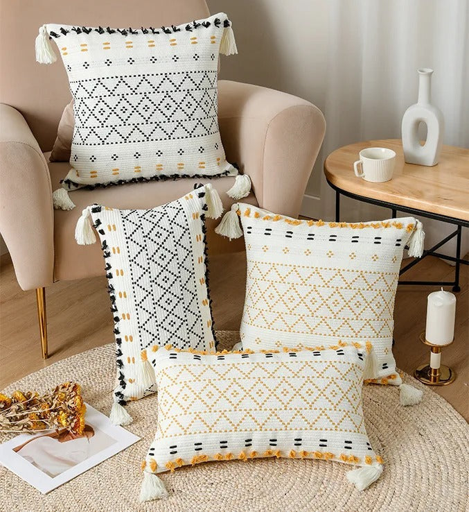 SatinCiel Boho Cushion Cover - Tufted Design